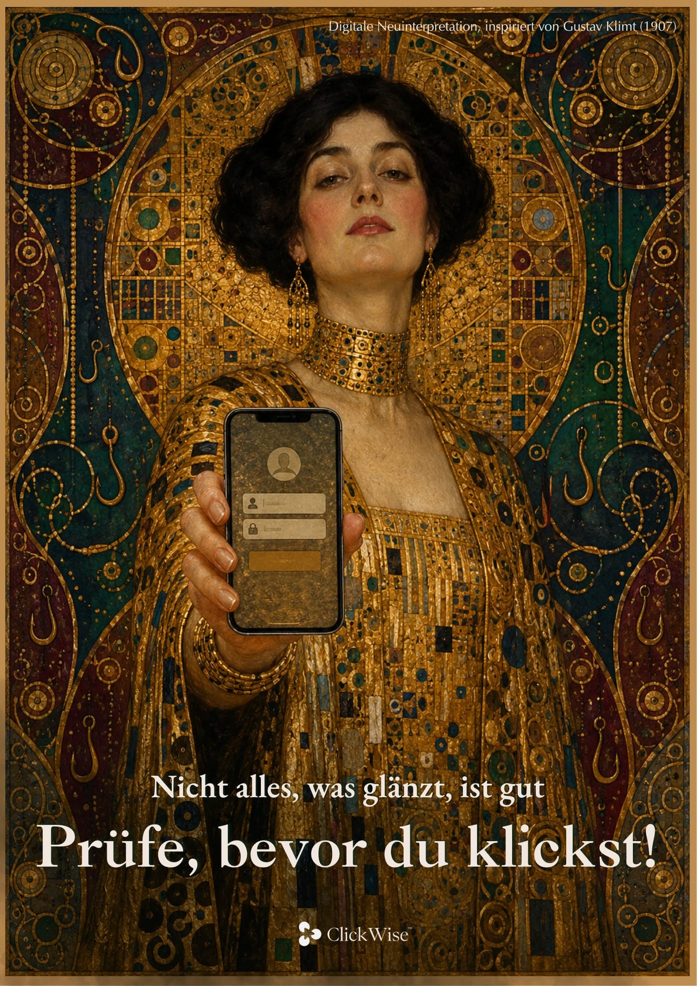 Postkarten-Vorderseite: finales Klimt-Motiv mit vollständiger Beschriftung