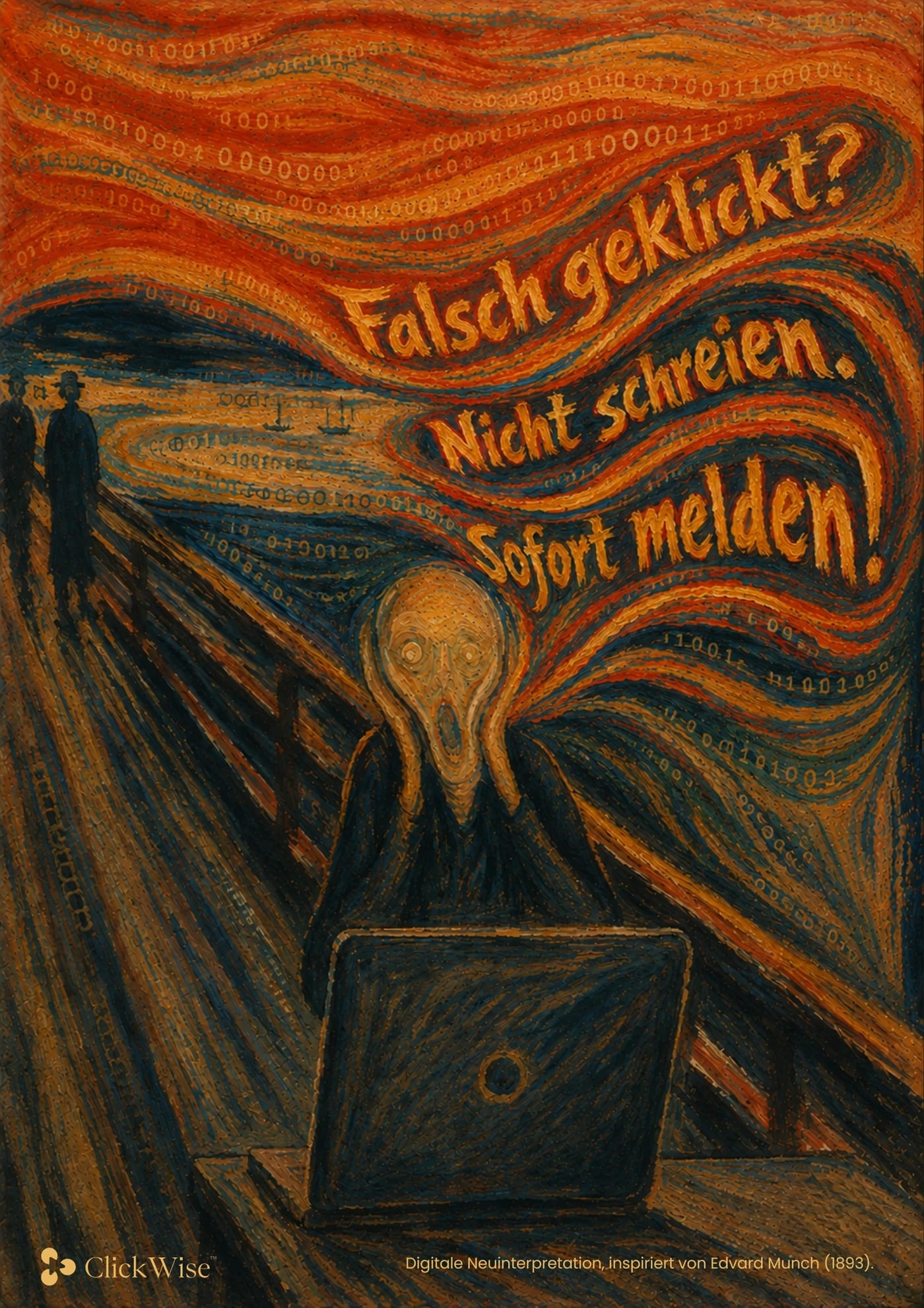 Postkarten-Vorderseite: finales Munch-Motiv mit vollständiger Beschriftung
