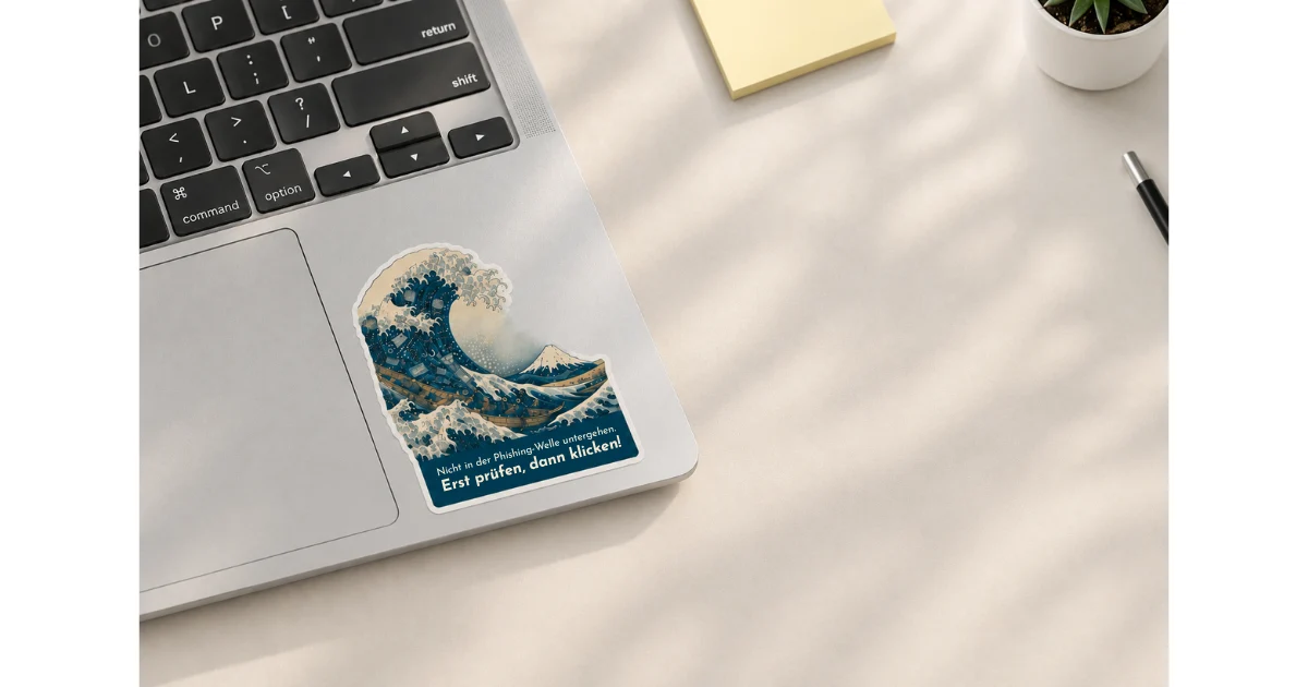 Sticker Die Phishing-Welle auf einem Laptop